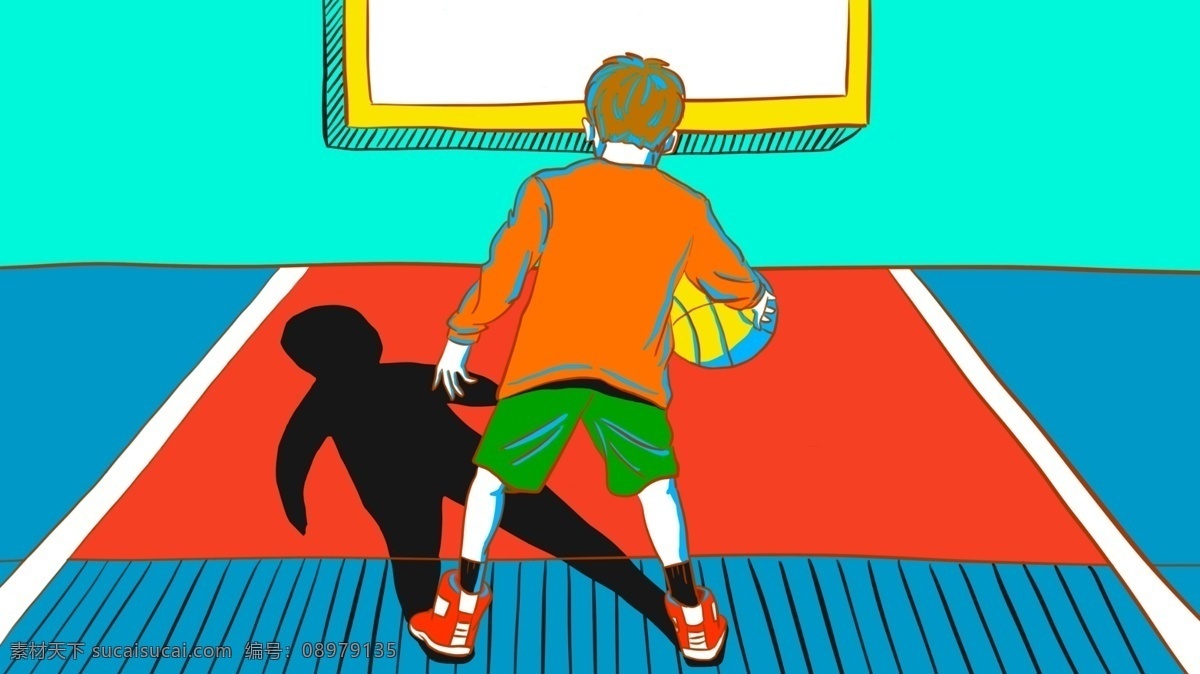 原创 夏日 篮球 男孩 撞 色 插画 夏季 插图 夏天 打篮球 撞色 微信微博 公众号 朋友圈 文章配图