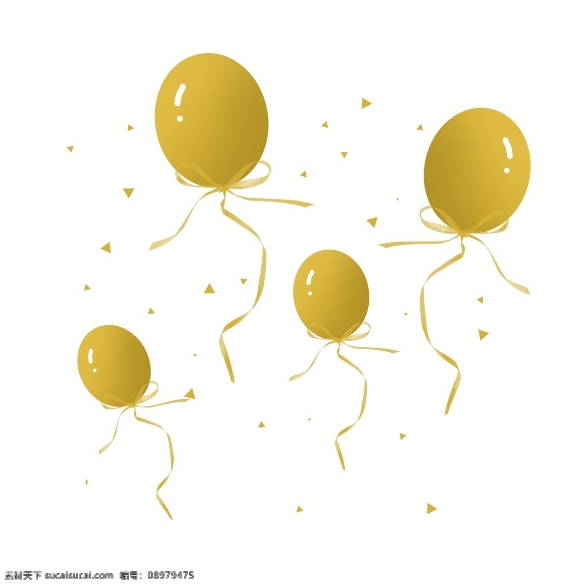 手绘 金色 气球 彩带 金色彩带 金色气球 金色丝带 丝带 装饰 节日装饰 促销 促销装饰 漂浮 漂浮彩带 漂浮气球