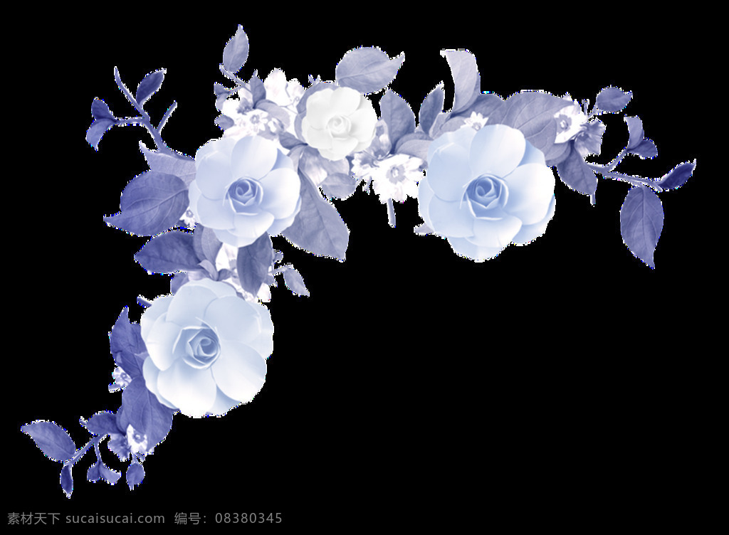 浪漫 蓝色 小花 透明 装饰 png素材 逼真 创意 花卉 简约 免扣素材 手绘