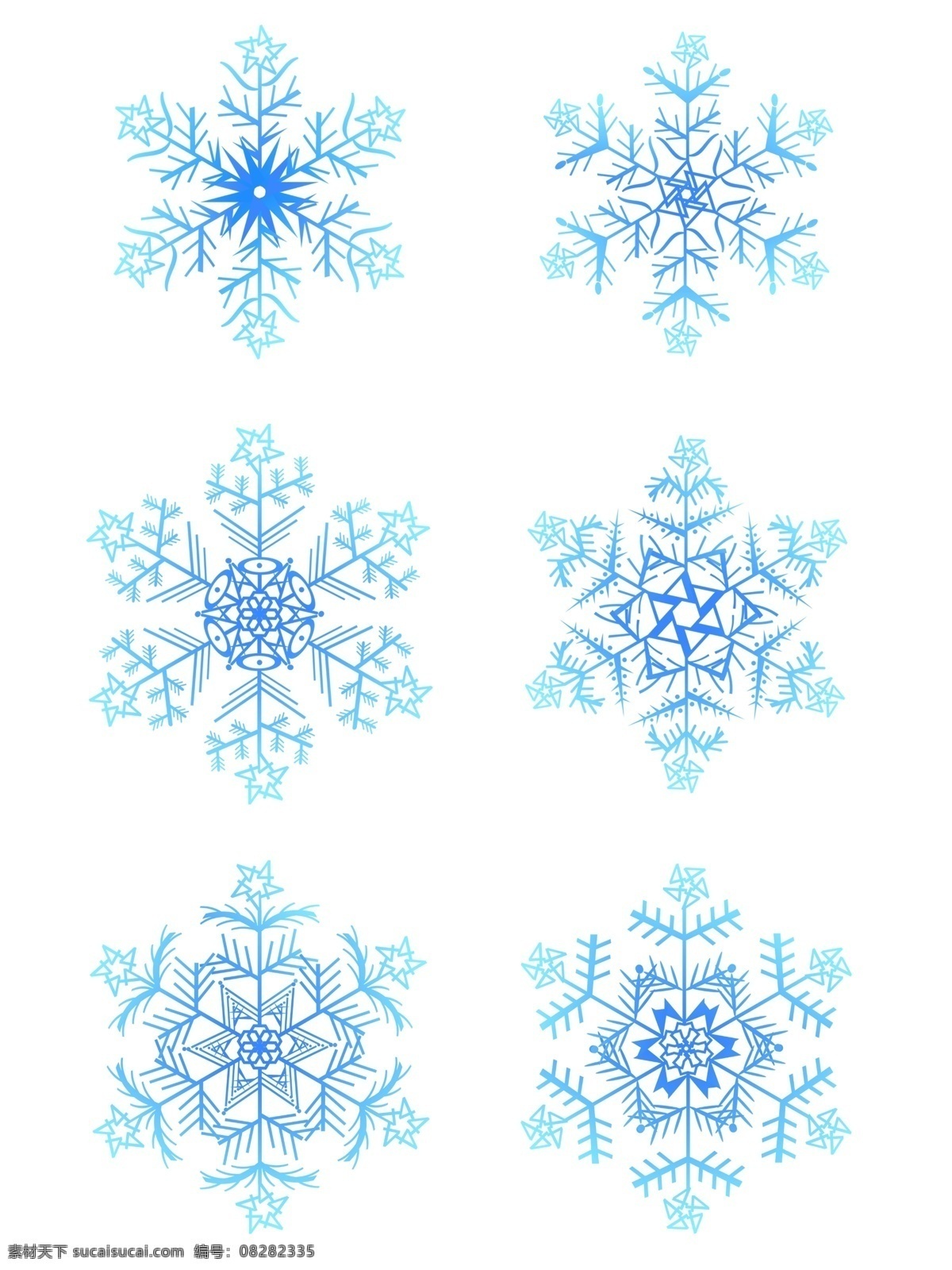 蓝色 渐变 数字 雪花 图案 元素 合集 商用 渐变雪花 雪花图案 渐变图案 冬日元素 数字雪花