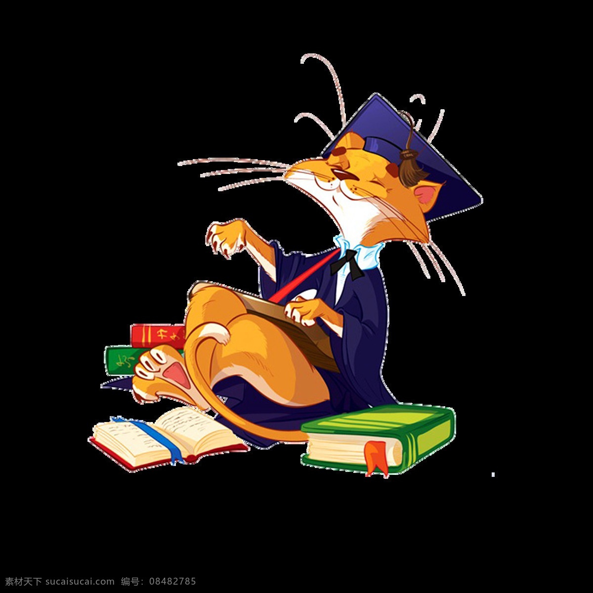 小 狐狸 坐在 书本 上 透明 博士帽 动物 读书 免扣素材 透明素材 学习 装饰图片