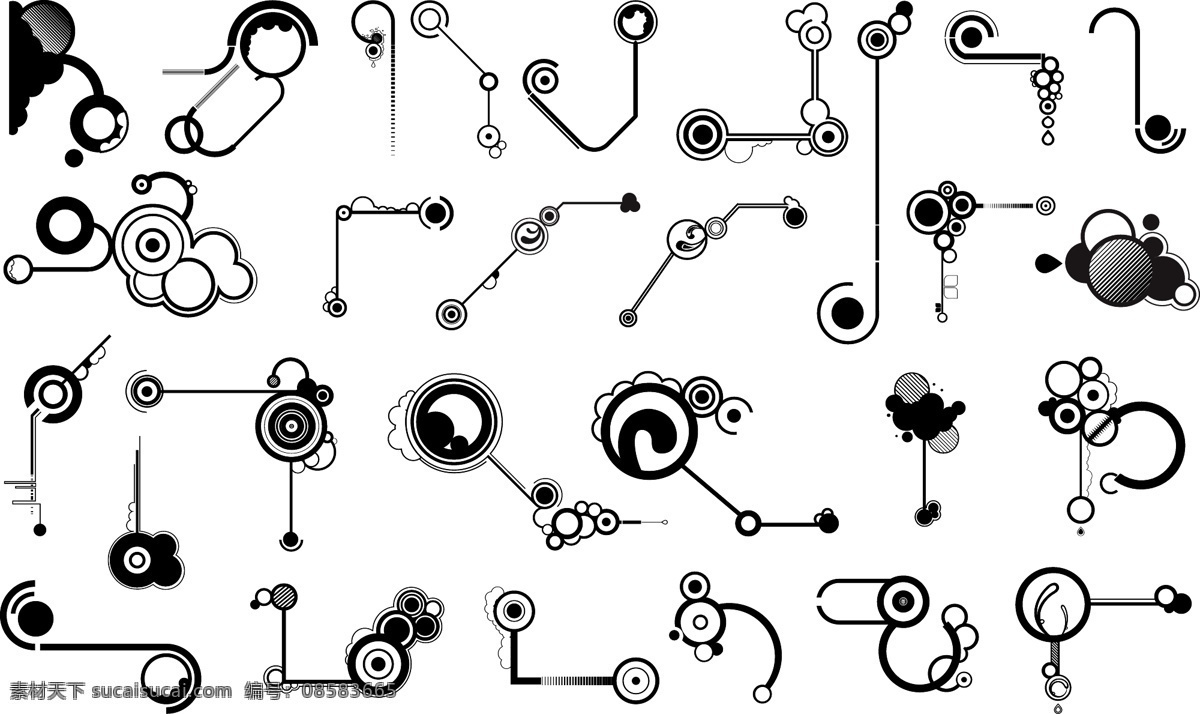 黑色 白色 元素 系列 矢量 线 形状 圆 点 矢量图