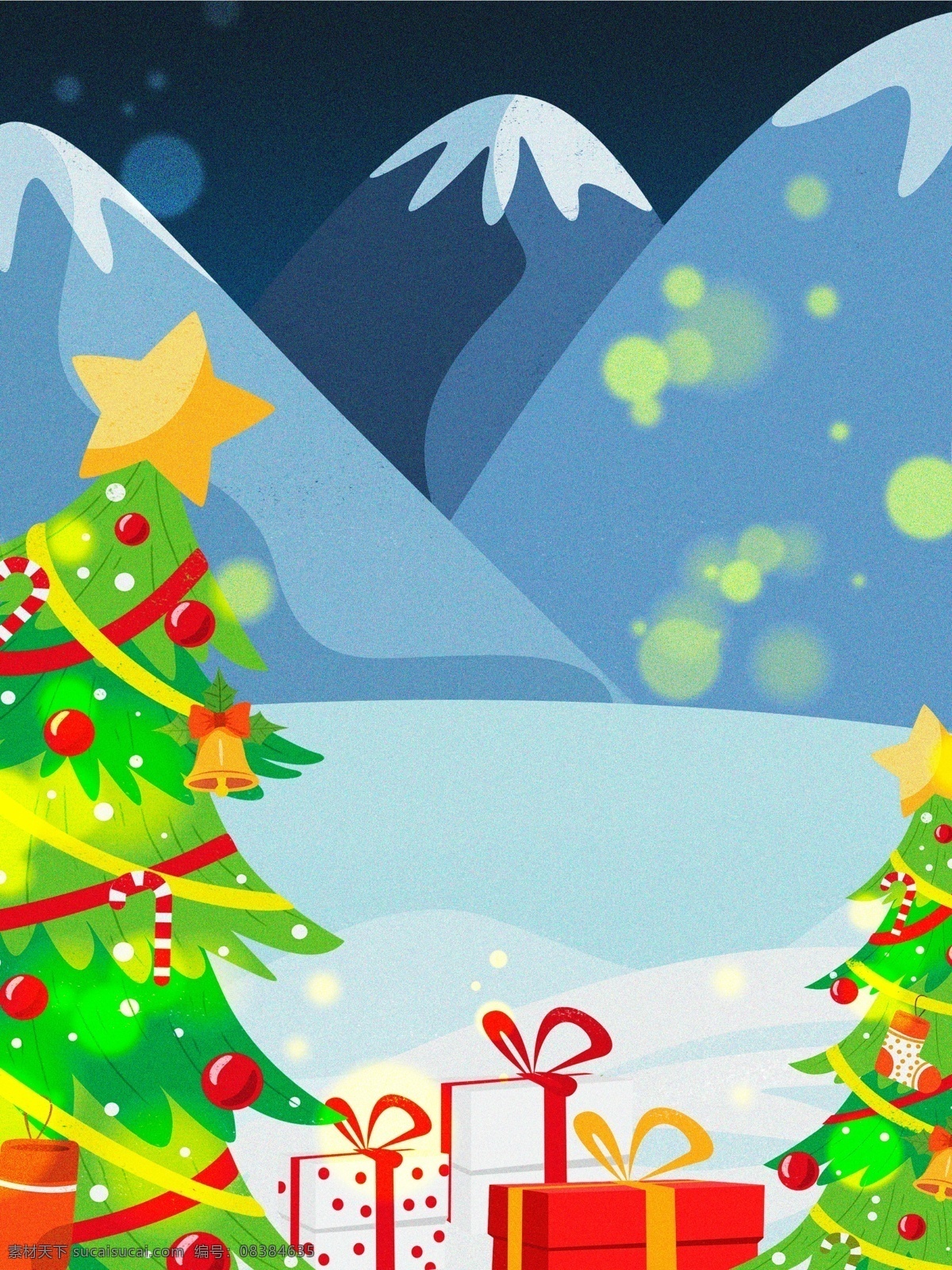 西方 节日 圣诞节 圣诞老人 送礼 驯鹿 插画 圣诞节促销 雪地 雪人 圣诞树 礼物 圣诞 背景
