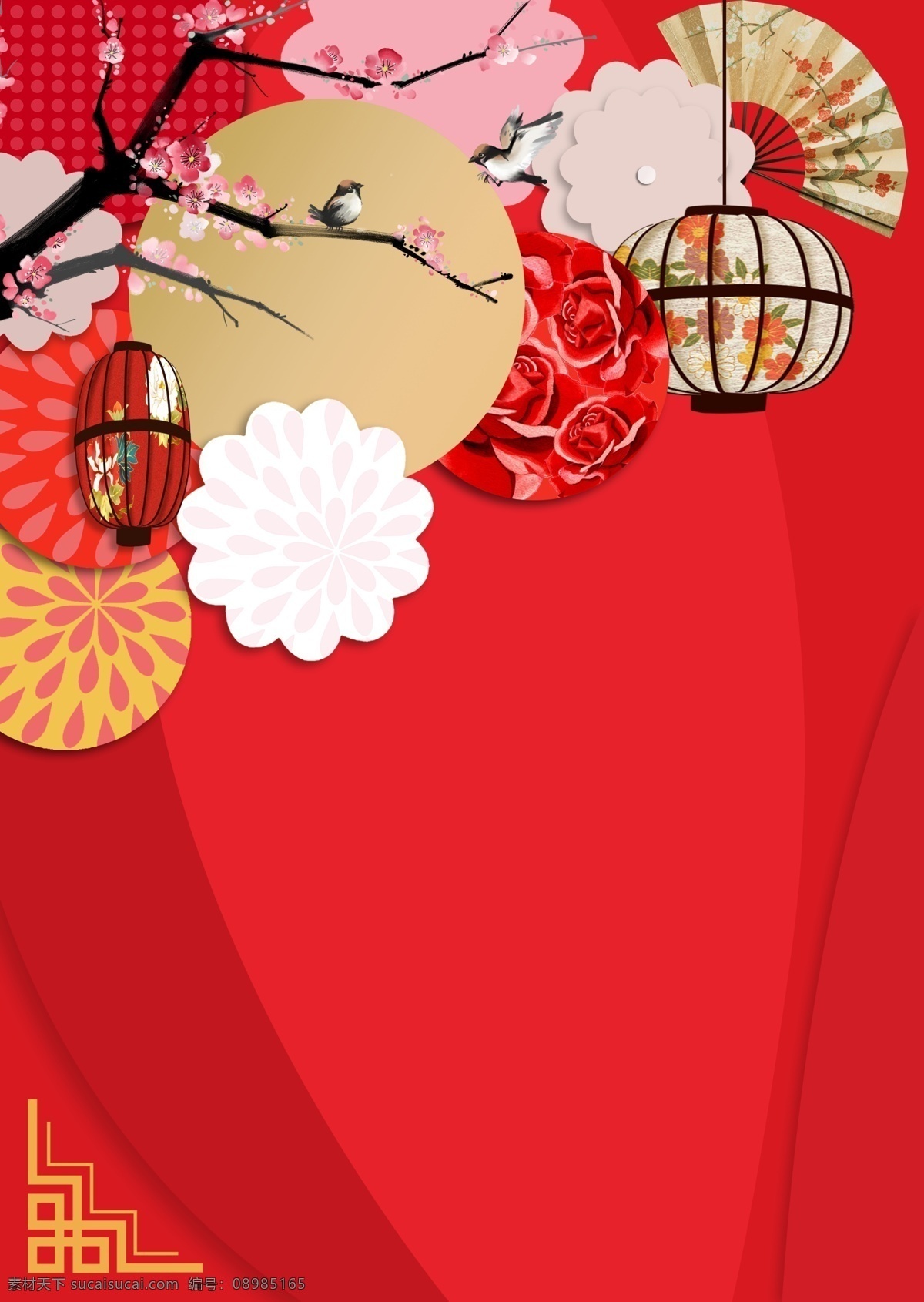 中国 风 新春 背景 灯笼 红色 花开富贵 新年背景 背景设计 花式背景 花枝 猪年背景 新春佳节