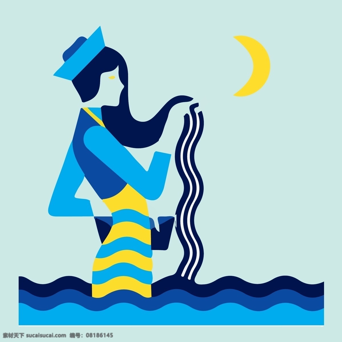 印花 矢量图 服装图案 海浪 女人 人物 生活元素 印花矢量图 面料图库 服装设计 图案花型