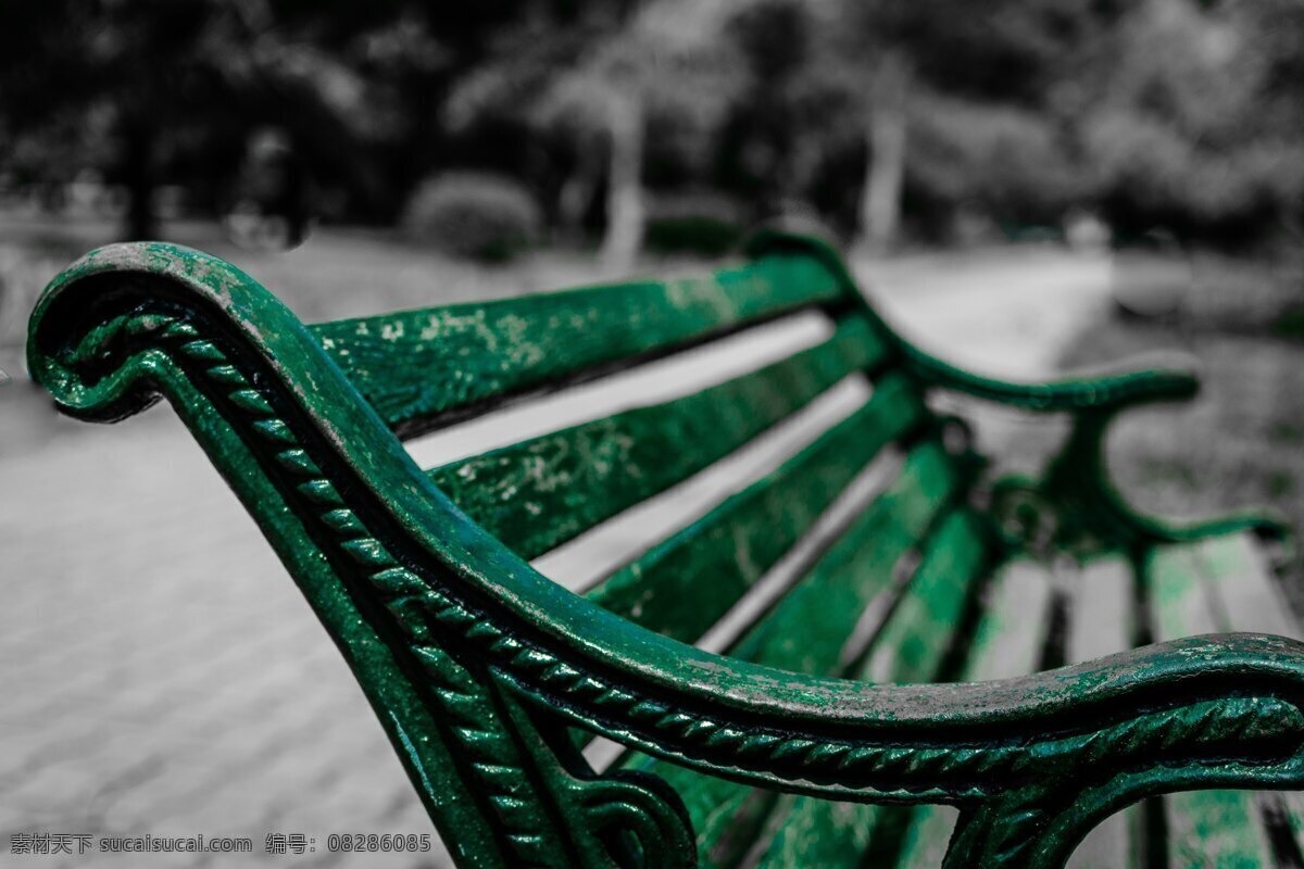 公园长椅 坐 座位 木 木材 绿色 铁艺