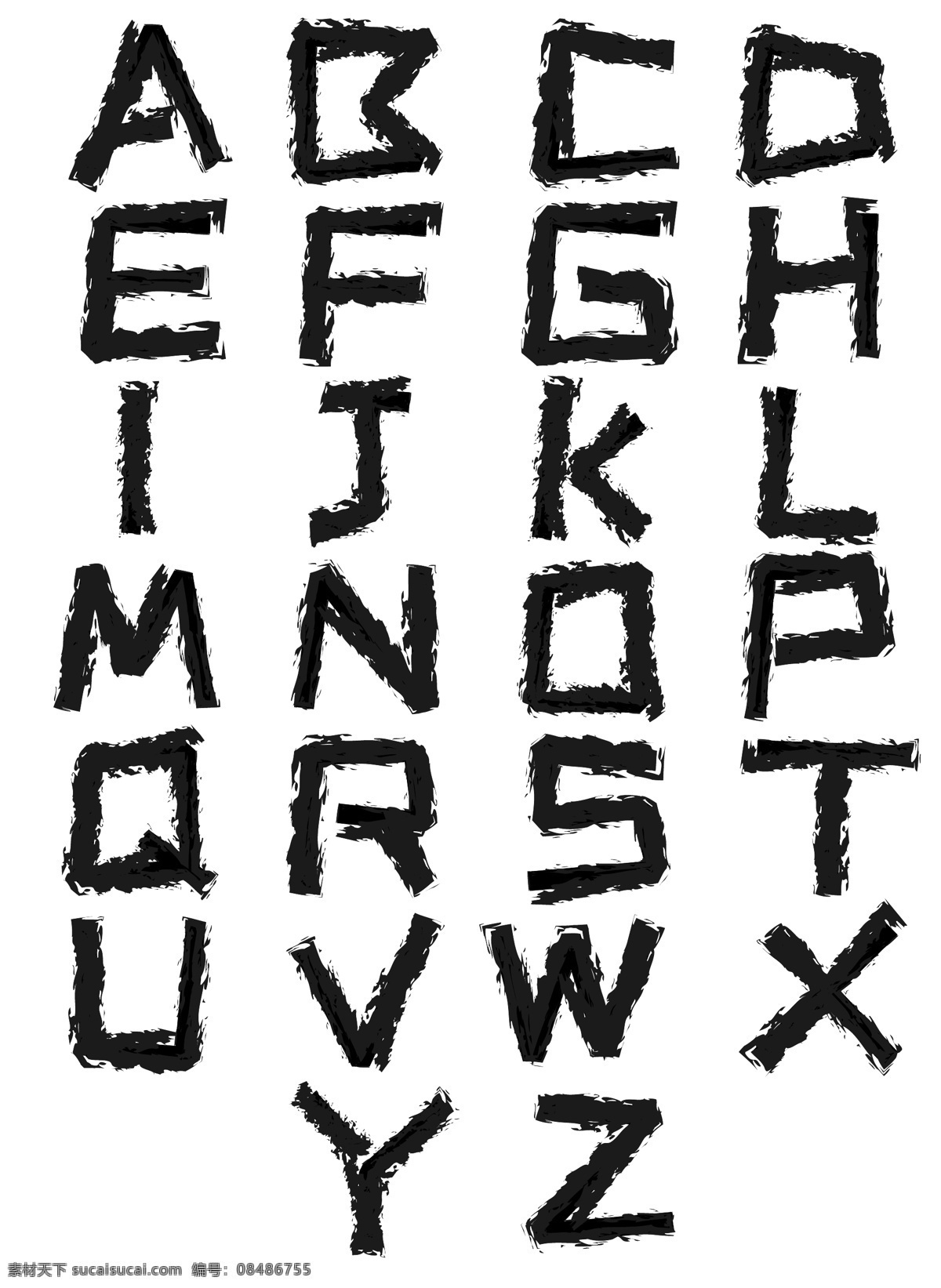 二 十 六 英文 字母 水墨 艺术 印刷 字体 英文字母 大写字母 水墨艺术字 水墨印刷体