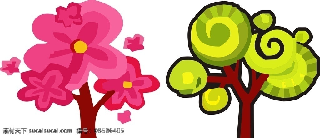 卡通树木 动漫 幼儿园 树木 可爱 粉红花 绿色树 矢量素材 其他矢量 矢量