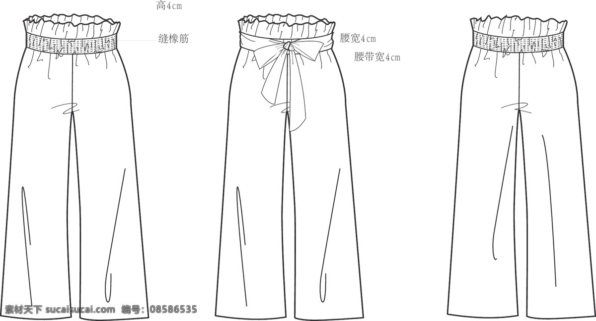 女式阔腿裤 女式 阔腿裤 荷叶边 细带 雪纺 白色