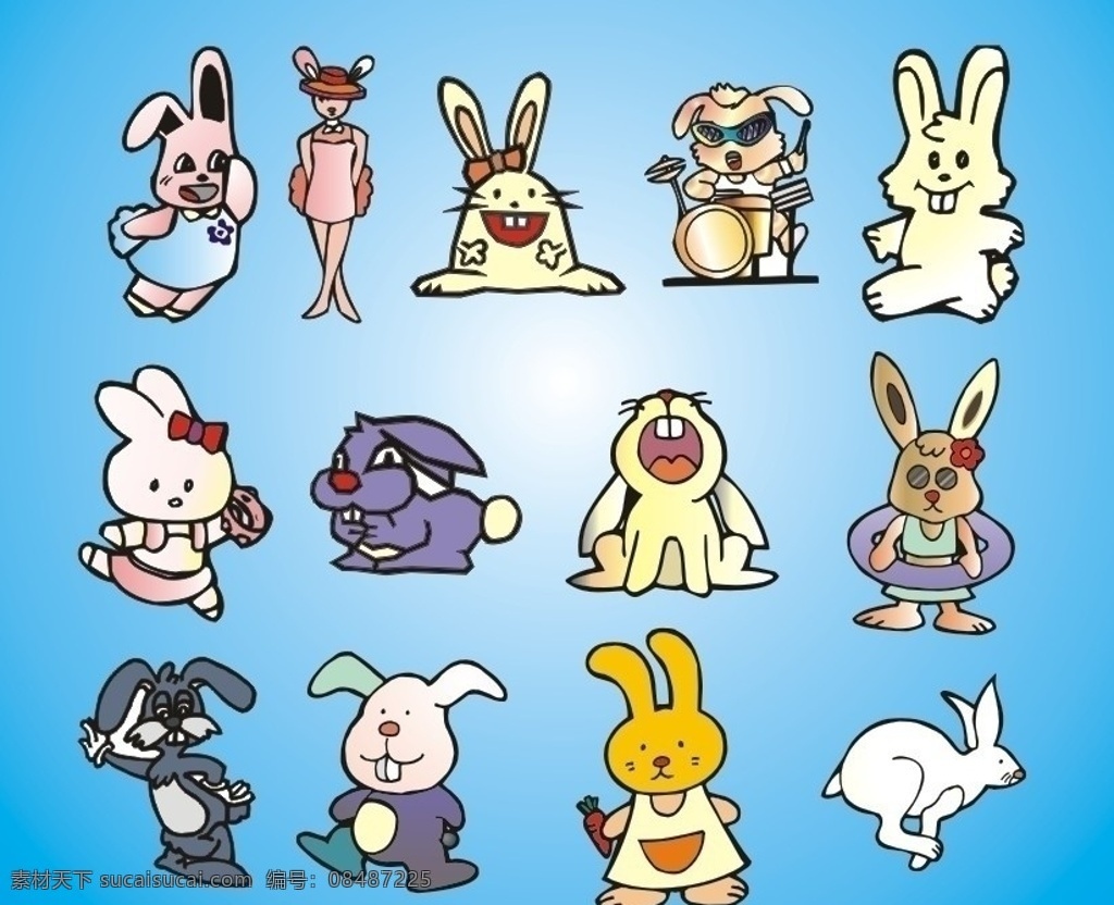 动漫兔子 兔子 矢量兔子 卡通兔子 兔子家族 野生动物 生物世界 矢量