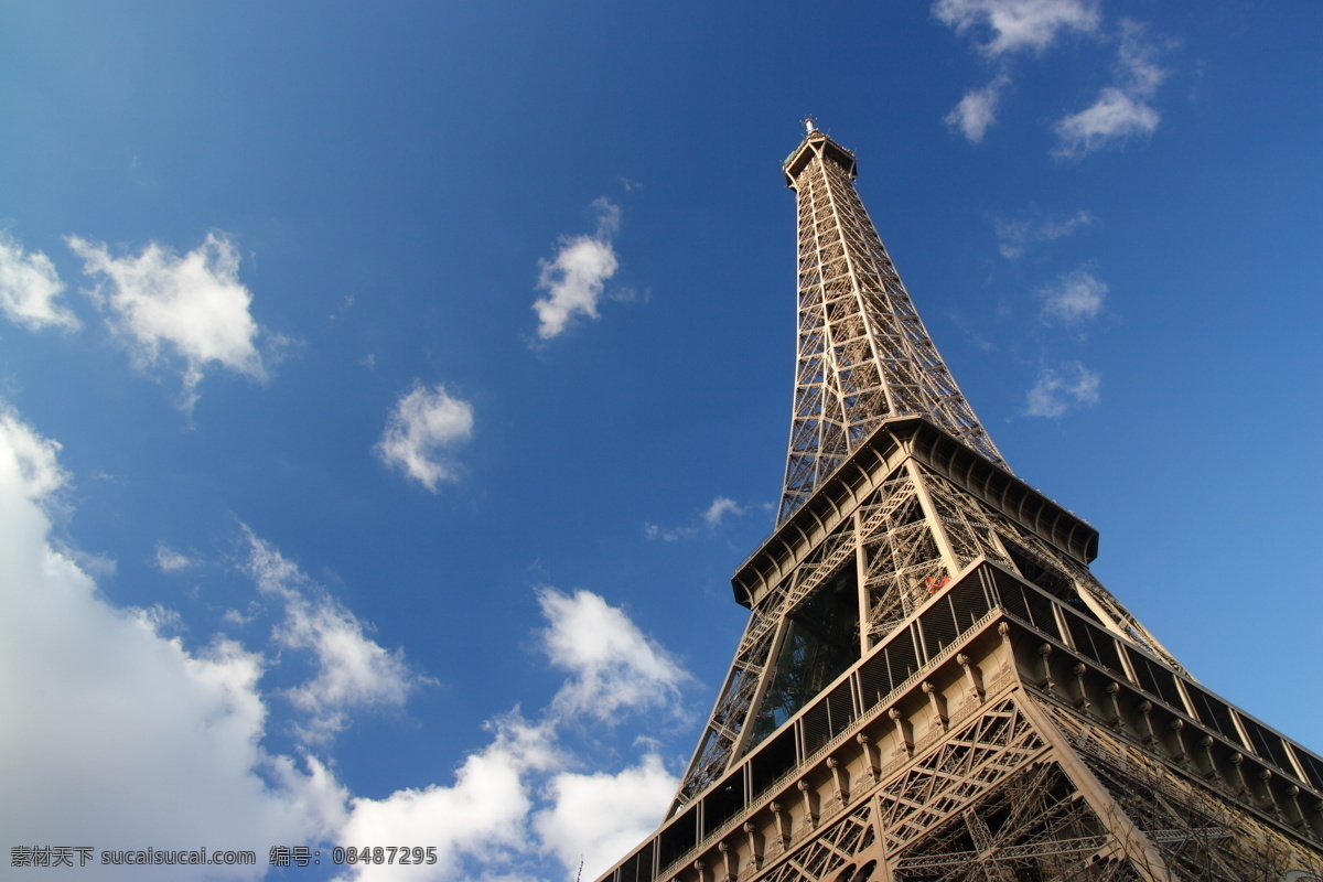 埃菲尔铁塔 蓝天 白云 建筑 法国 浪漫之都 标志性 国外建筑 历史建筑 仰视 特写 建筑景观 自然景观