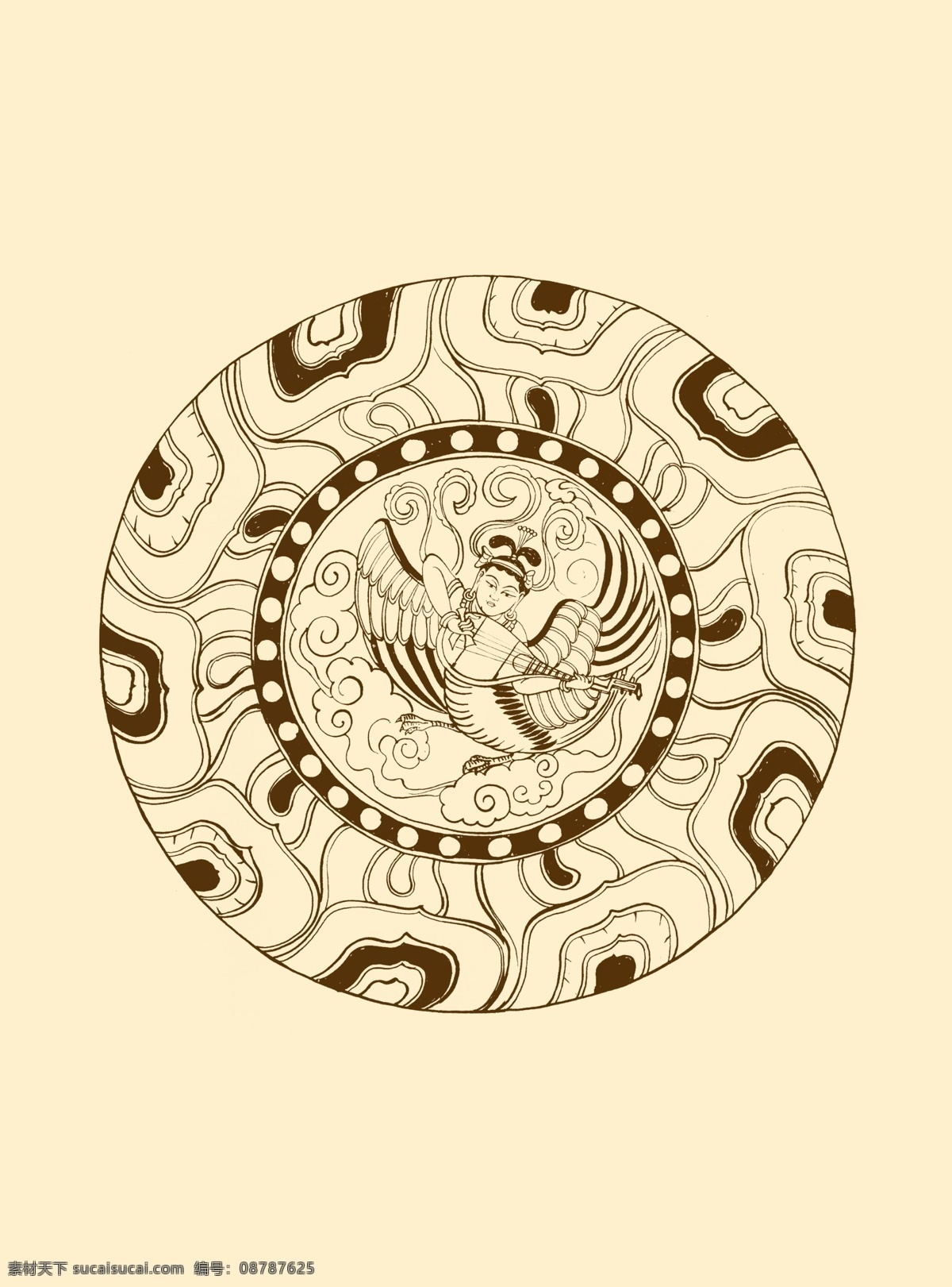 莫高窟 窟 中唐 藻井 中 迦 陵 频 伽 伎 乐 壁画 敦煌 敦煌壁画 飞天 白描 中国画 敦煌壁画白描 人物 分层 源文件