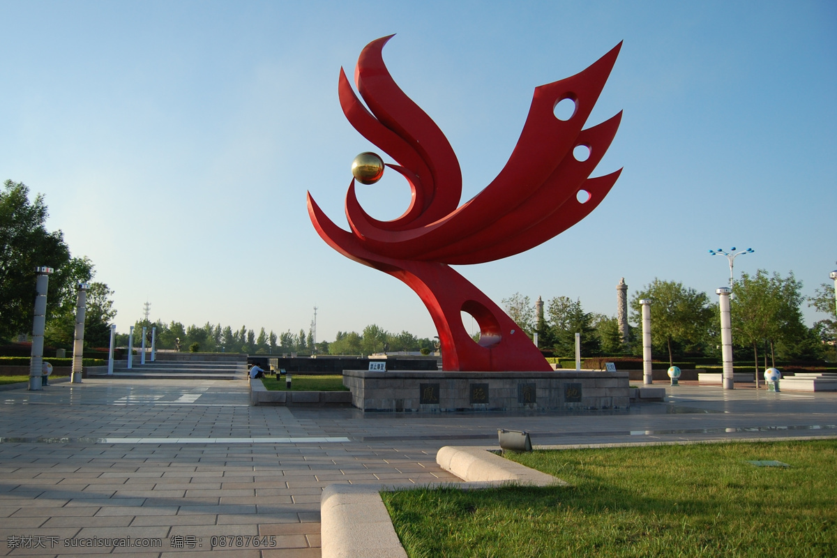 凤临宝地 凤凰 雕塑 红色 东营 利津 公园 园林建筑