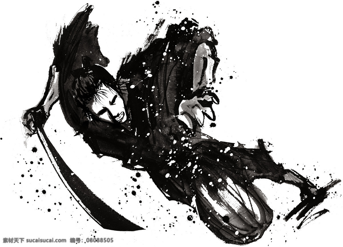 拳皇 水墨 格斗 黑白 超大 武术 剑道 日本 人物 绘画书法 文化艺术