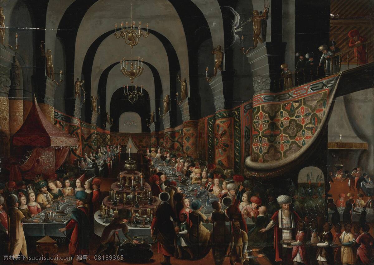 宫庭宴会 哥特时代 皇宫 国王王后 设宴 众贵族 古典油画 油画 绘画书法 文化艺术