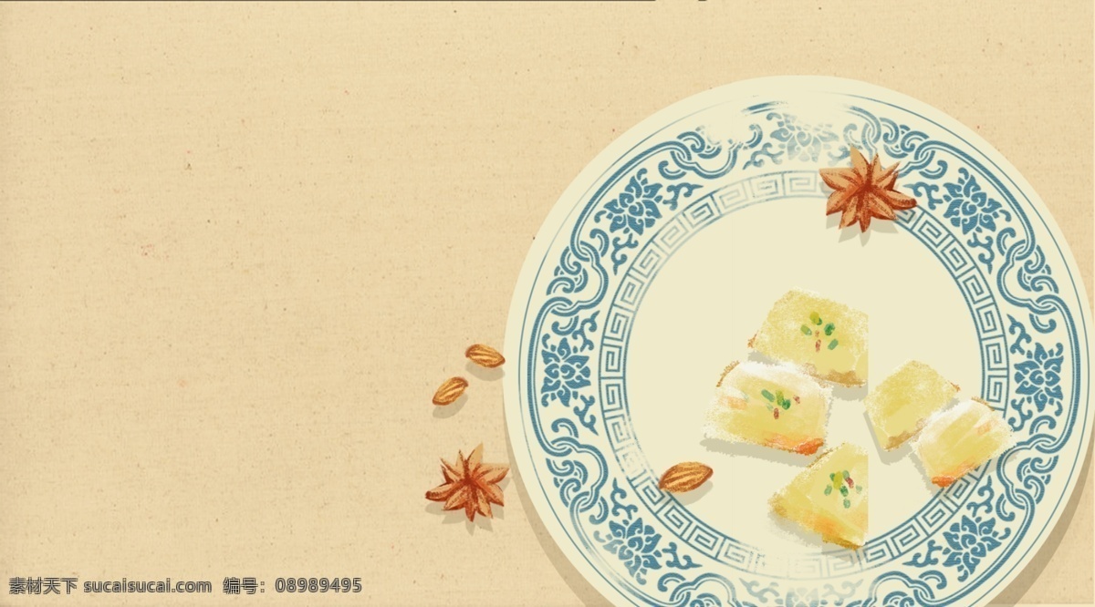 唯美 手绘 美食 插画 背景 美食插画背景 广告背景 背景素材 背景展板 彩色背景 盘子 调料