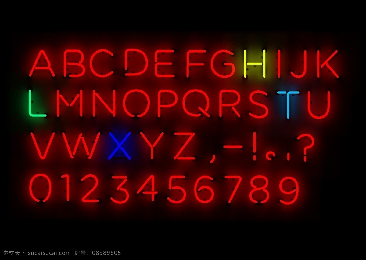字母 符号 数字 led 问号 字体设计 白色 logo 红色 发光 招牌 样机