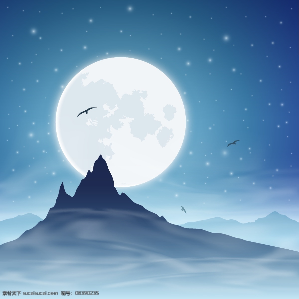 月夜 万圣节 月亮 山峰 夜晚 蓝色 水墨 古典 底图 背景