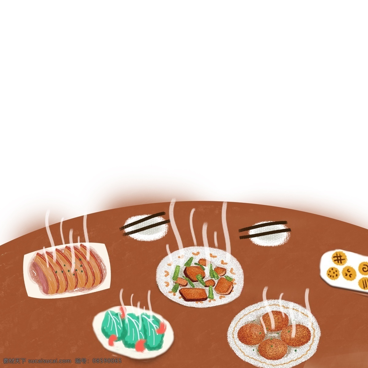 水彩 餐桌 美食 插画 桌子 菜 卡通 彩色 创意 手绘 绘画元素 现代 简约 装饰 图案