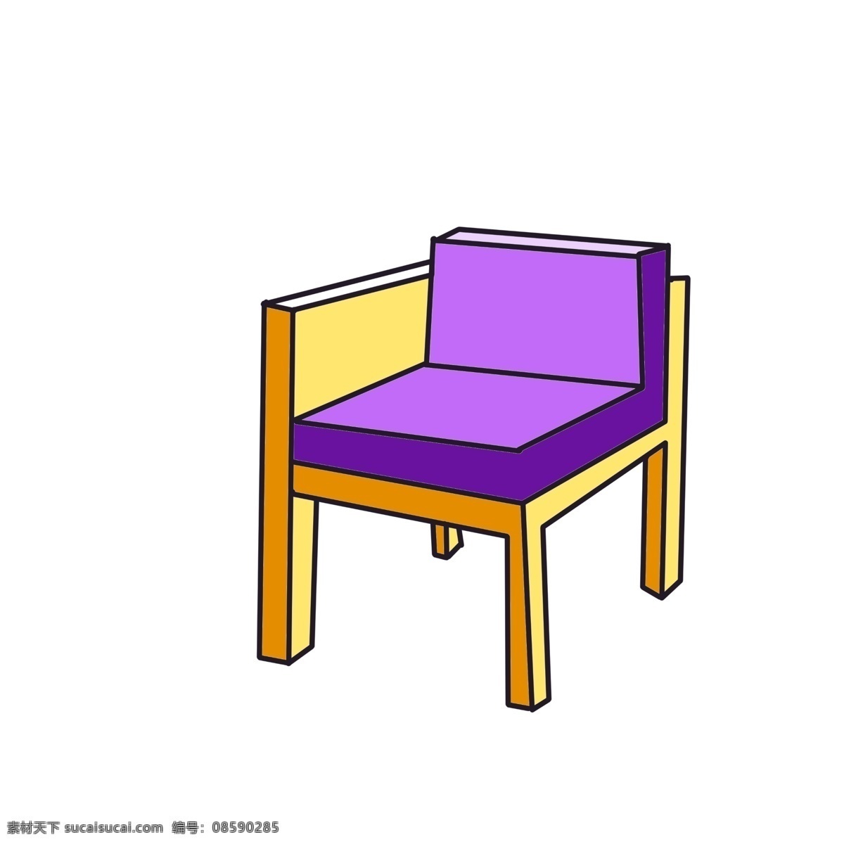 紫色 靠背 沙发 凳 插画 紫色的沙发垫 黄色的凳子 时尚沙发凳 黄色的四脚凳 创意座椅插画 家具家私