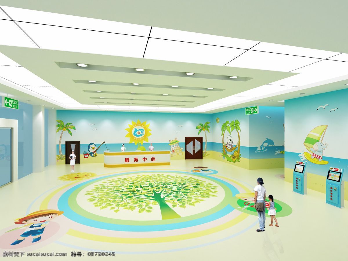 儿童医院 大厅 服务台 护士 环境设计 卡通 前台 室内设计 儿童医院大厅 壁纸画 psd源文件