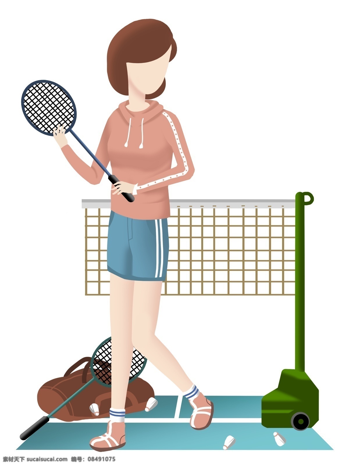 羽毛球 小女孩 运动健身插画 打羽毛球女孩 户外健身 健身的小女孩 黄色的网球 卡通人物