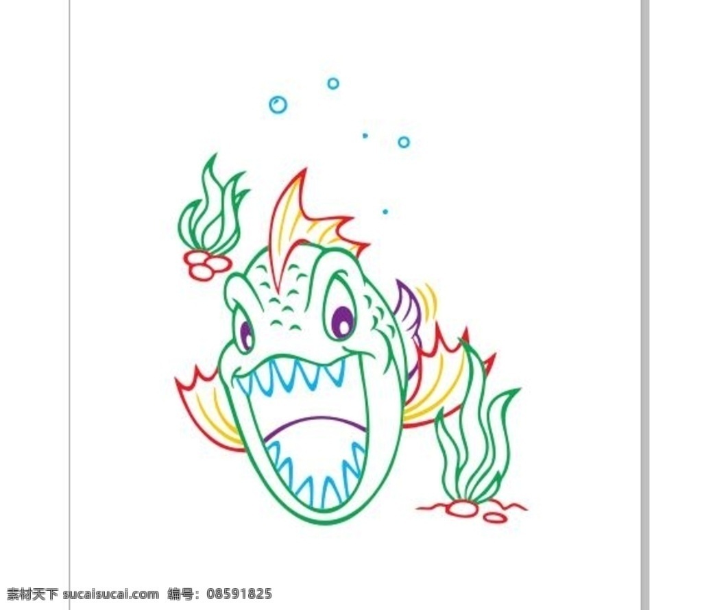 简笔画小鱼 简笔画 一笔画 儿童简笔画 动物简笔画 幼儿简笔画 矢量素材 简图 小动物 小鱼 彩色图 轮廓图