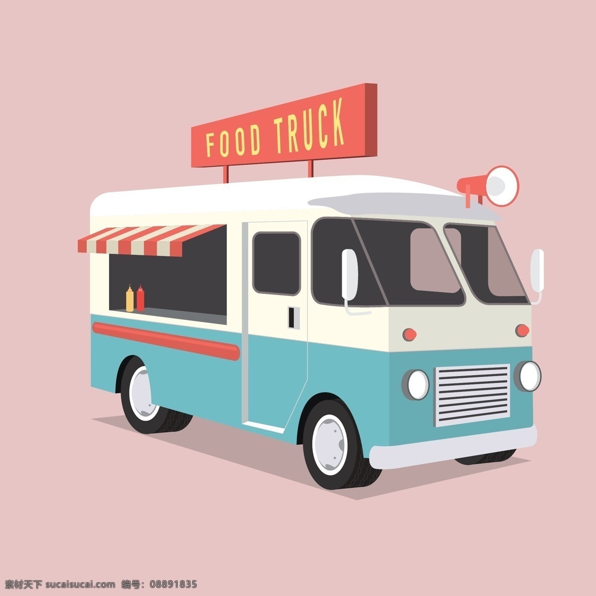复古 食品 车 食物 零食 交通工具 喇叭 食品车 餐车