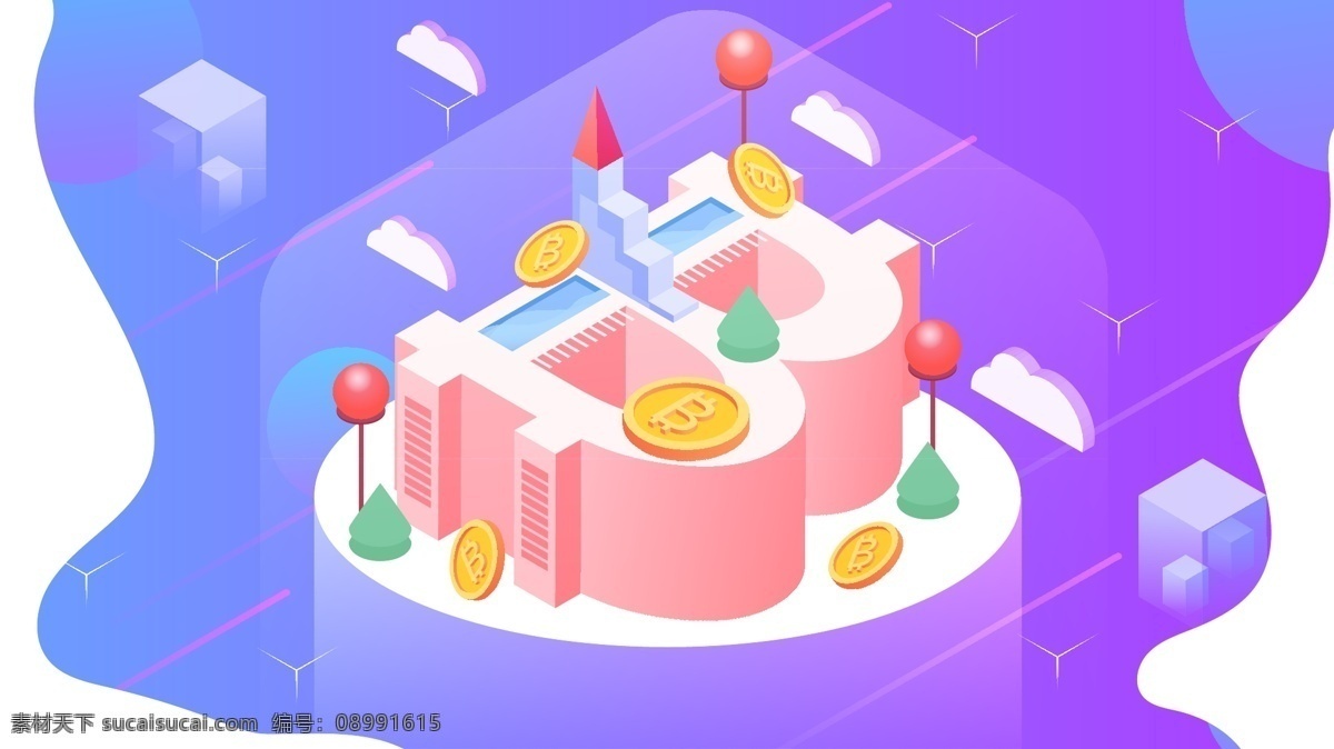 d 金融 比特 币 虚拟 货币 安全 网络 梦幻 2.5d 比特币 矢量 虚拟货币