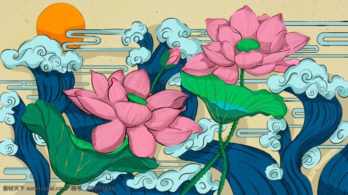 古风 花鸟 中国 风 莲花 中国风系列 海浪 古风花鸟 荷叶