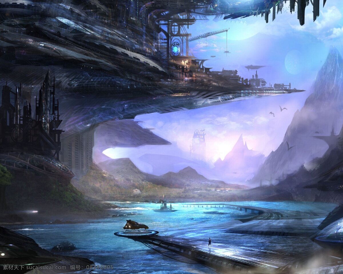 科幻世界 未来设计 未来世界 城市 高楼 飞船 手绘 风景漫画 动漫动画