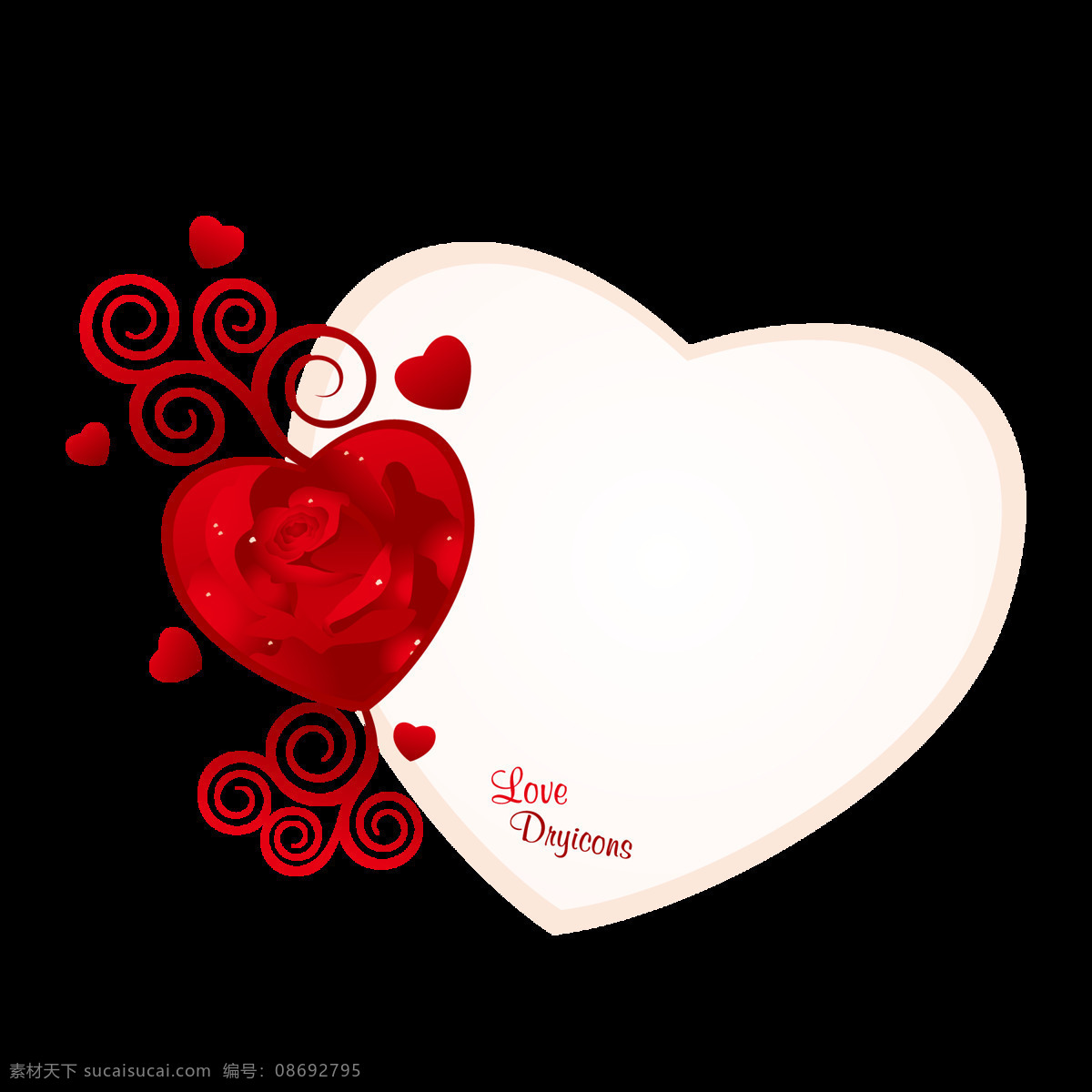 浪漫 红色 心形 元素 红色吊坠 红色花纹 免扣 手绘 透明