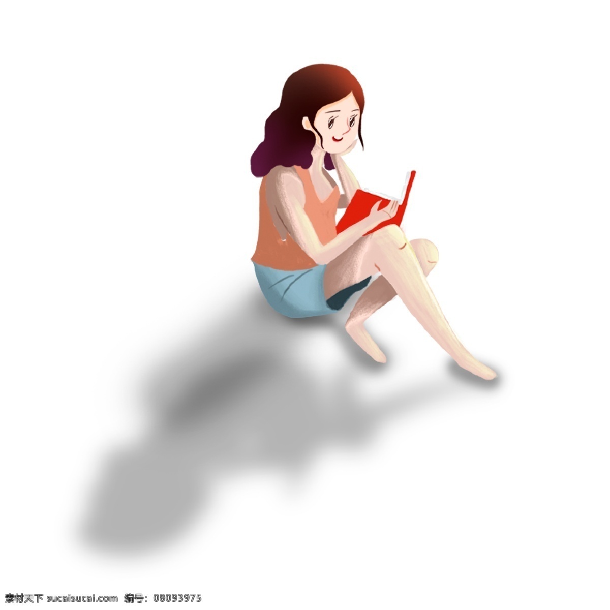清新 手绘 看书 女孩 可爱 人物 女生 夏季