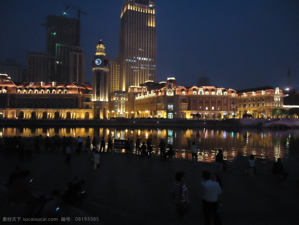 天津站 前 景色 夜景 建筑 天津站前 广场 建筑园林