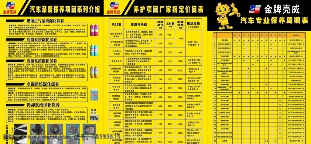 金牌 壳 威 汽车养护 深度 保养 项目 表 保养周期表 厂家 指定 价 产品 图