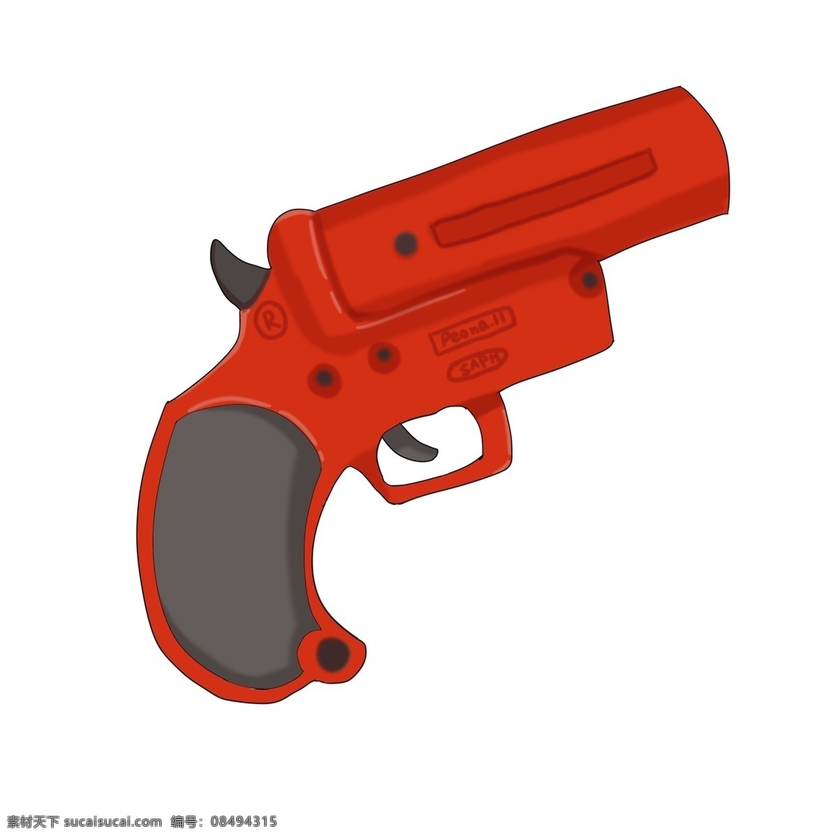 手绘 红色 信号枪 插画 军事用品 发令枪 红色信号枪 枪械 军品器材 军事器材 卡通