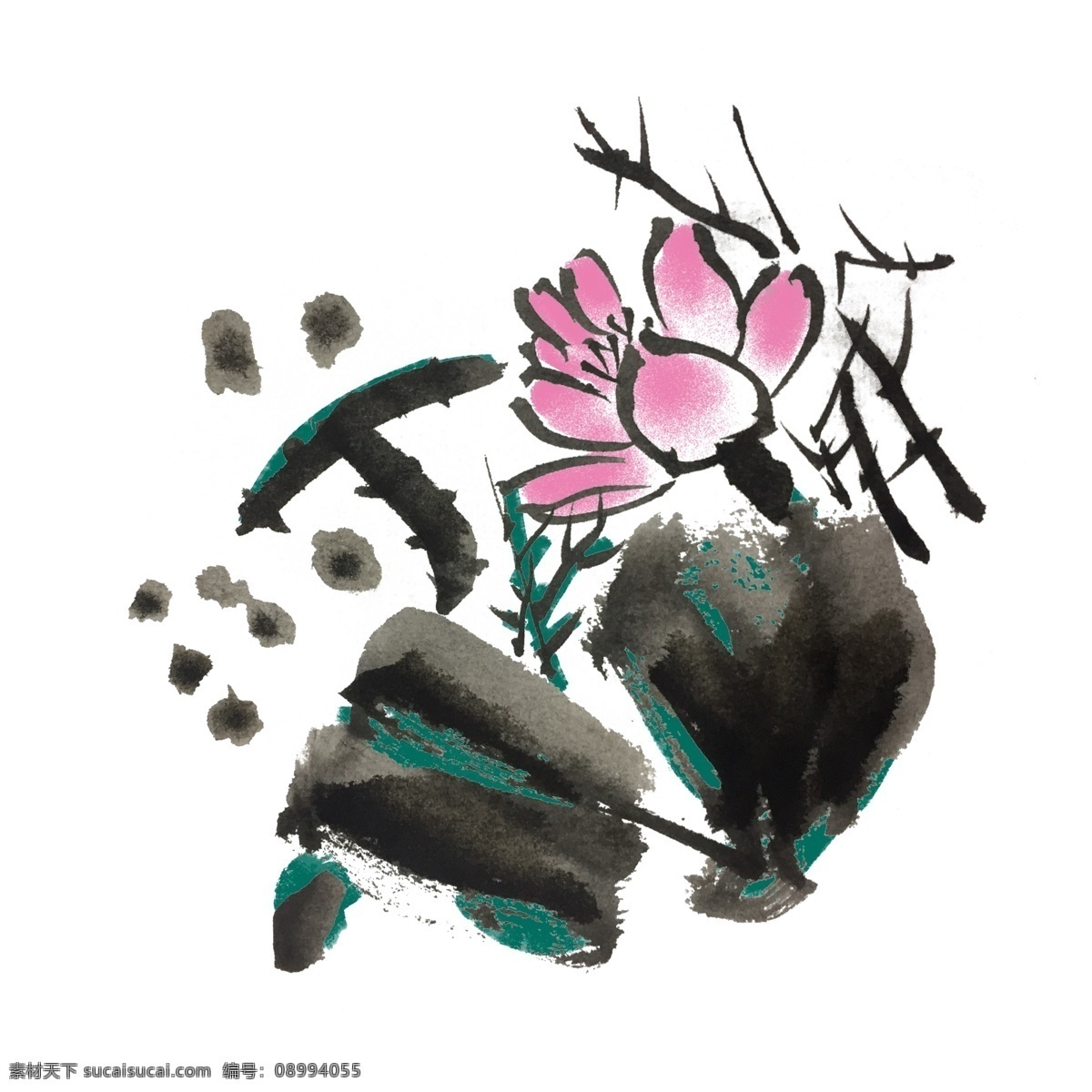 夏天 荷花 开 手绘 水墨 插画 夏季 荷叶 出水芙蓉 芙蓉 中国风 古风 水墨风 墨迹 彩色 春天 生动 花草 国风