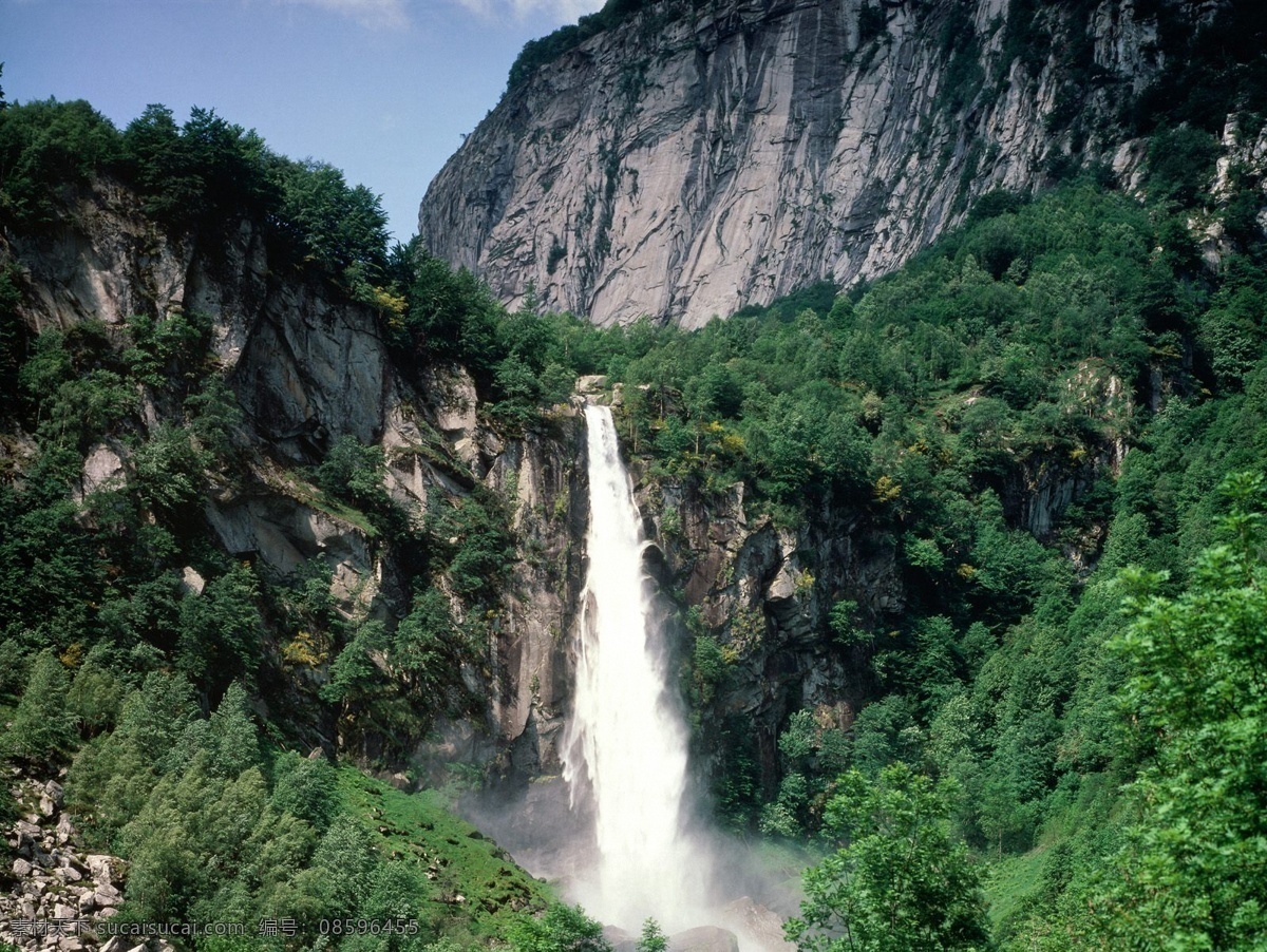 山间瀑布 自然风景 瀑布 流水 蓝天 高山流水 山水风景 自然景观