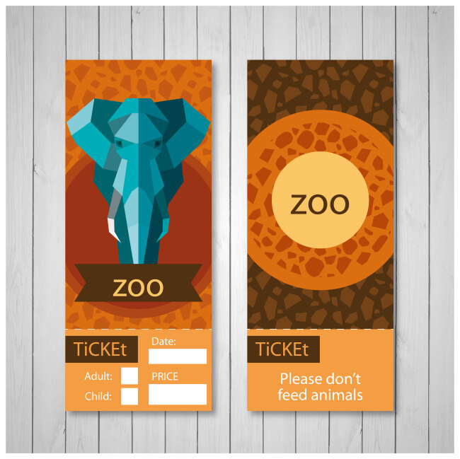 创意 大象 动物园 门票 矢量 木板 花纹 价格 注意事项 禁止喂食