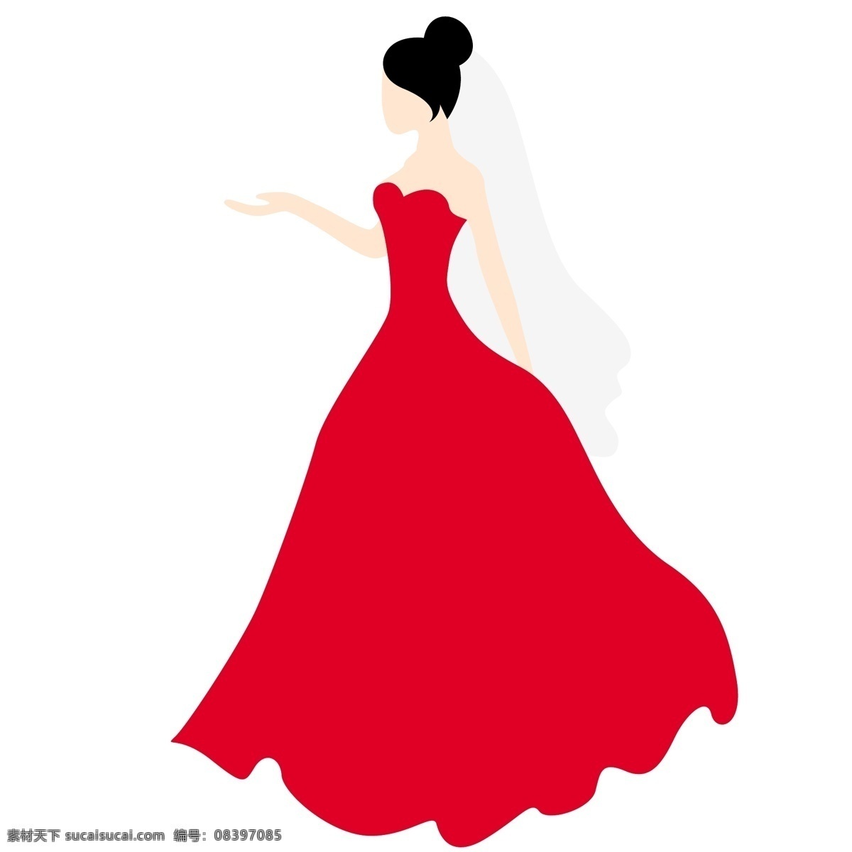 红色 婚纱 新娘 矢量 免 抠 图 卡通的 手绘的 红色婚纱 红色裙子 红色礼服 新婚 结婚 婚礼 庆典 请帖 请柬