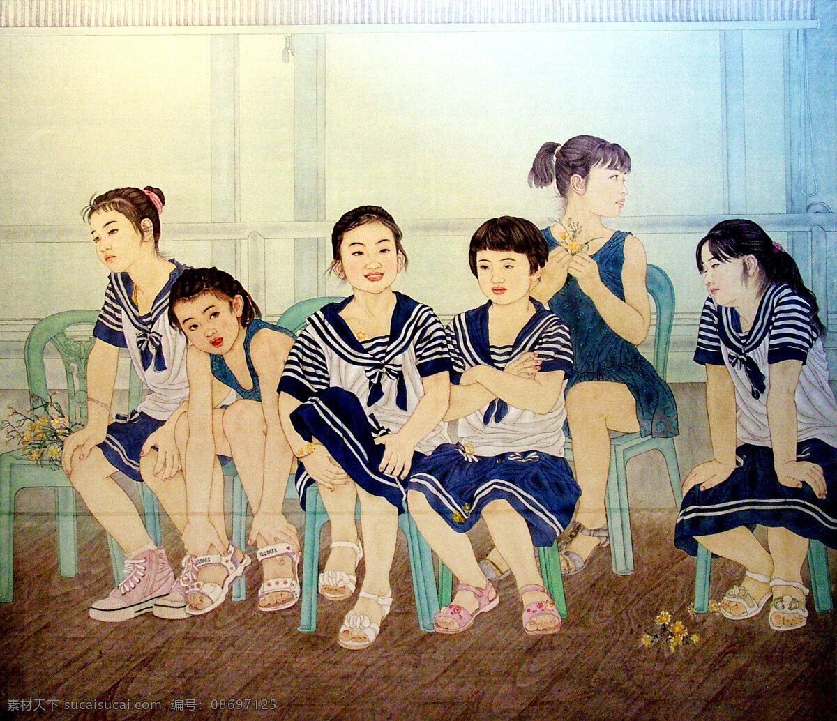 表情 彩墨画 纯真 儿童 发型 国画艺术 绘画 绘画书法 童年 曲 设计素材 模板下载 童年曲 美术 中国画 工笔重彩画 人物画 女童 小学生 校服 姿态 可爱 可人 活泼 室内景 书法 印章 国画集21 文化艺术 家居装饰素材 雕刻 图案