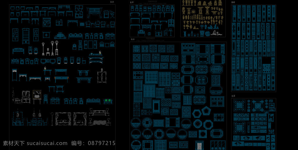 中式家具图库 中式家具 家具图库 cad 室内设计 厨具 橱柜 立面 家具 电器 沙发立面 床立面