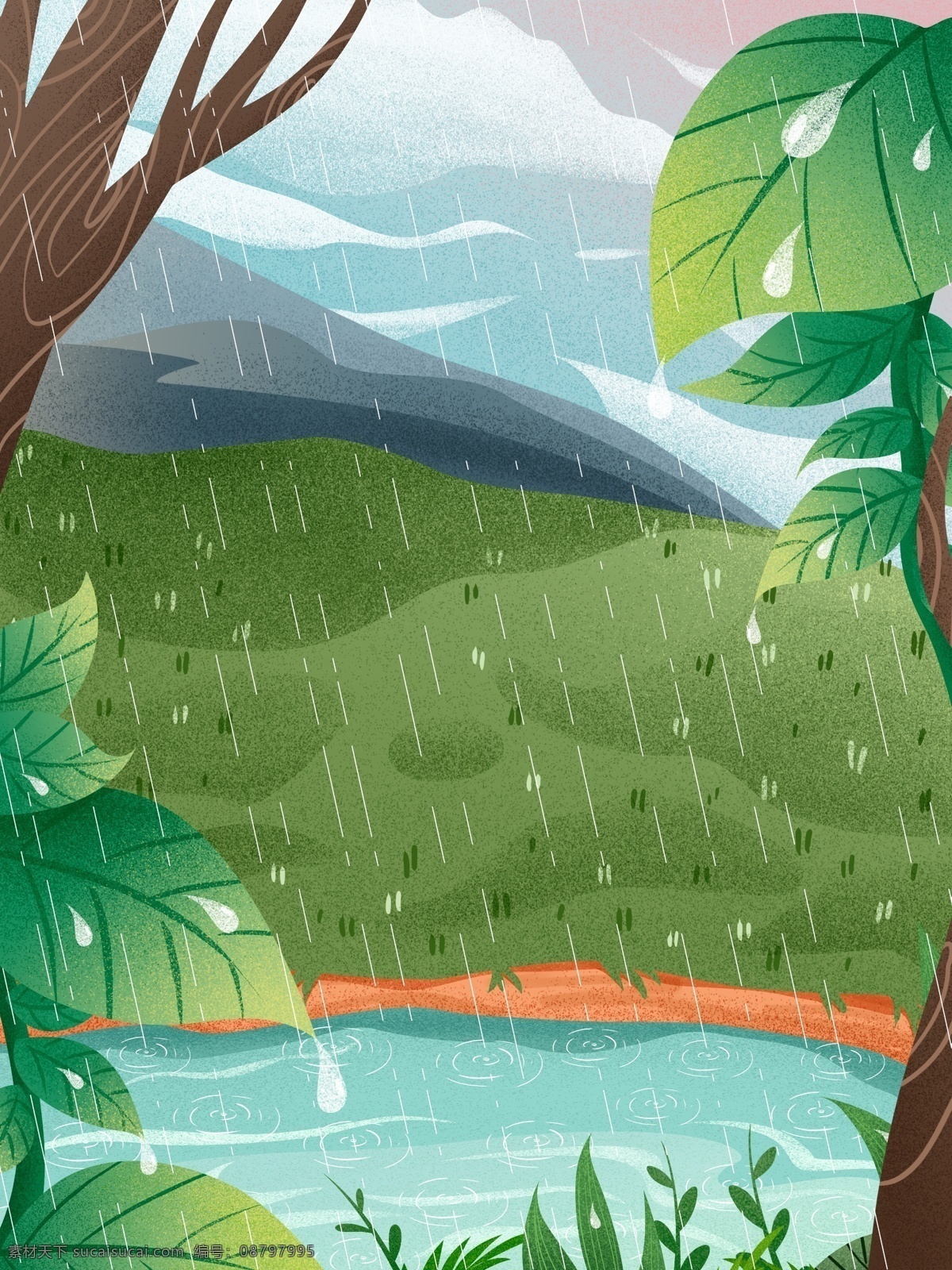 清新 春季 雨水 节气 背景 春天来了 草地 促销背景 背景图 创意 雨水节气 春季背景 下雨 背景设计 psd背景 背景展板 特邀背景 背景展板图