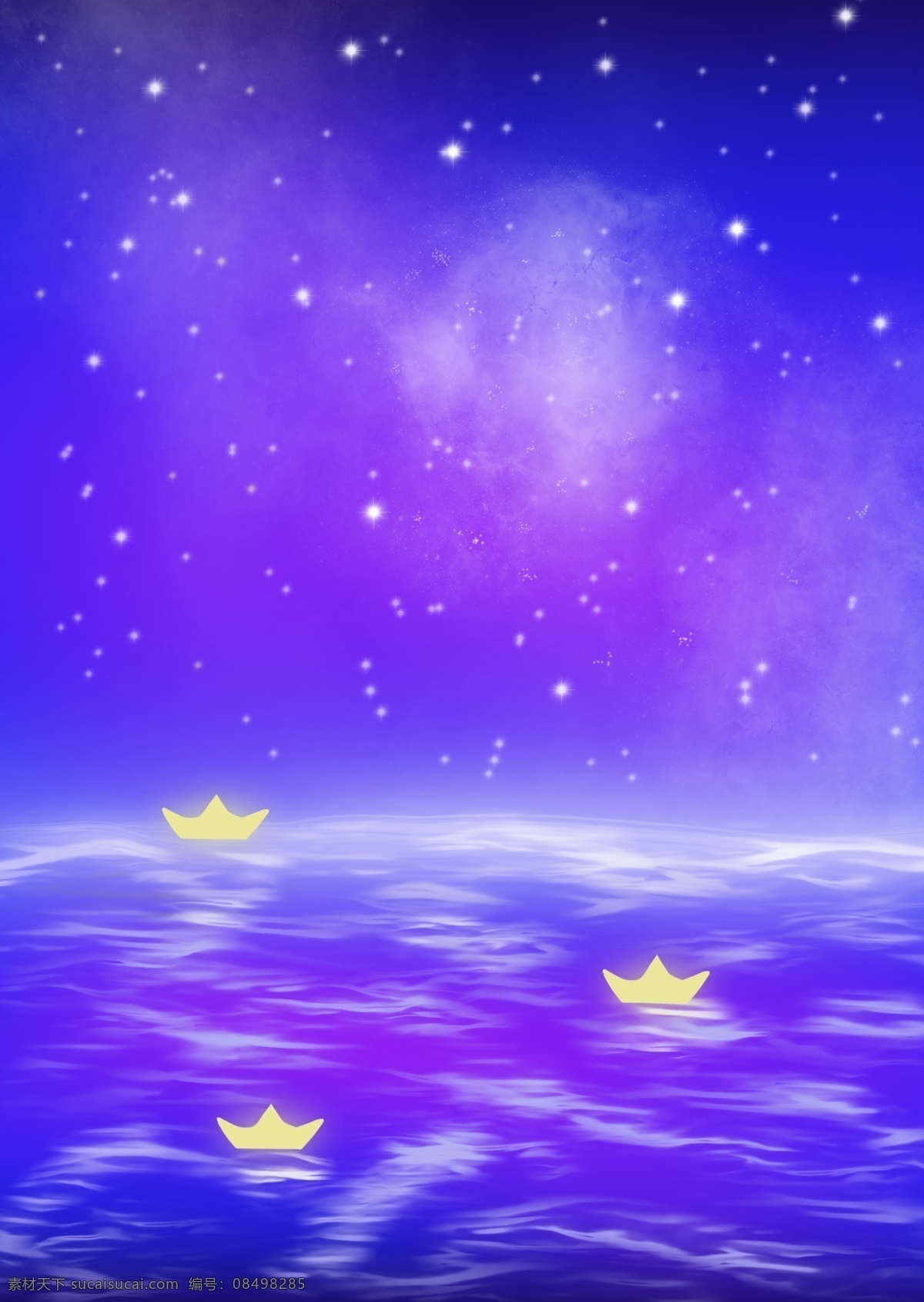 原创 星空 下 海洋 发光 纸船 背景 图 蓝色背景图 星星 发光的小船 水波