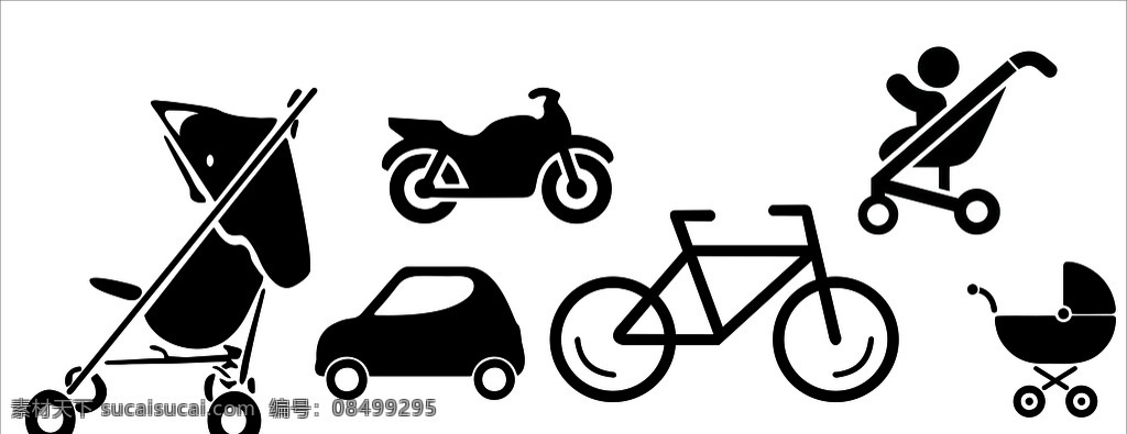 车子图标 婴儿车 单车 摩托车 自行车图标 小车图标