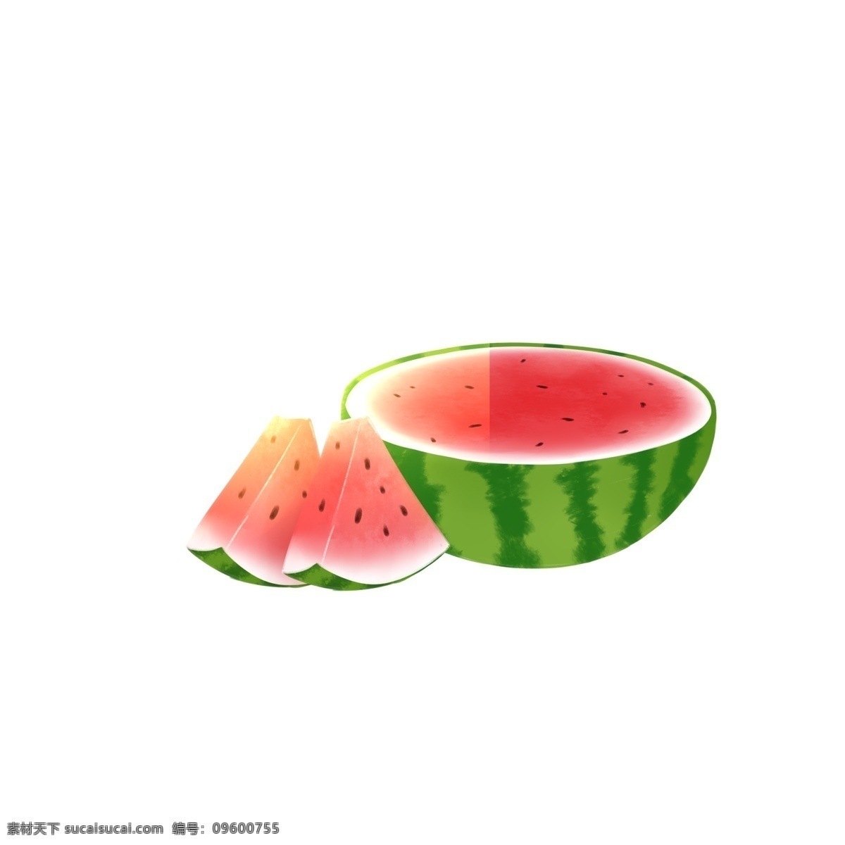 清凉 美味 西瓜 手 元素 手绘 卡通 夏季 美食 水果