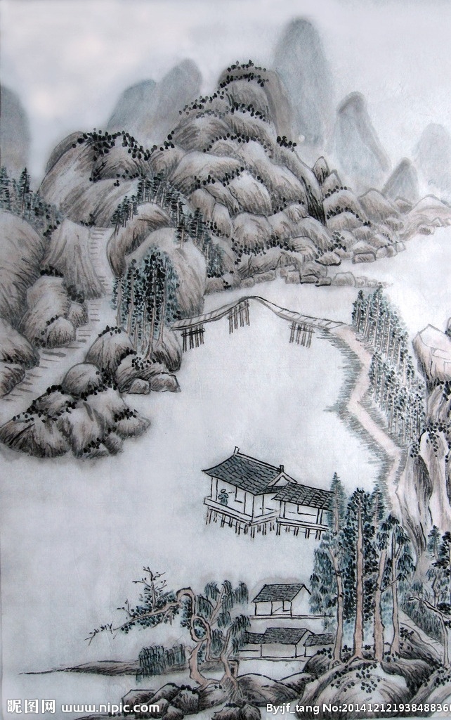 水墨山水 国画 水墨 浅洚 山水 湖光 山色 清代四王 笔意 中国画山水 文化艺术 绘画书法