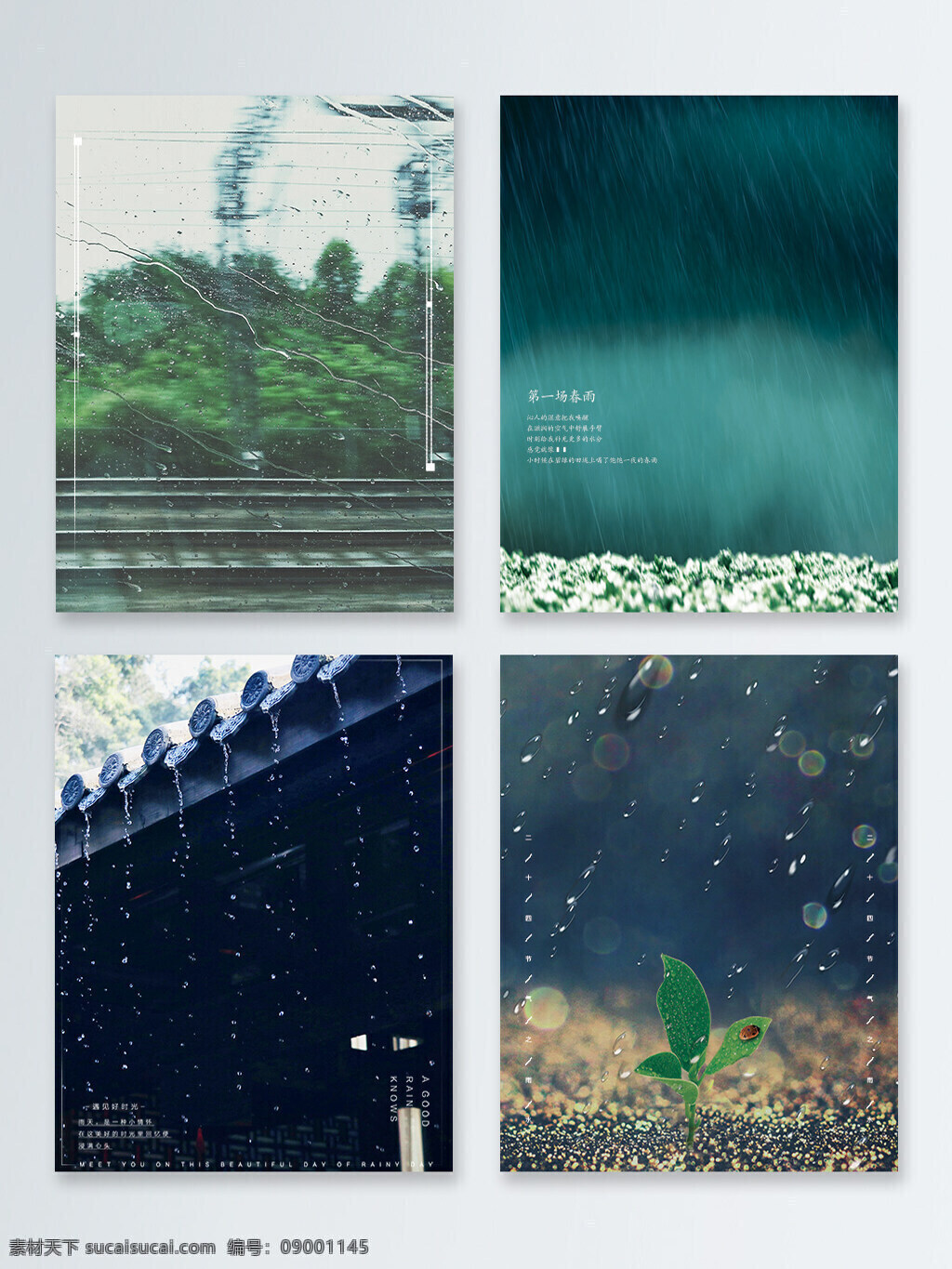 雨水 复古 风格 分层 格式 草丛 春天 发芽 复苏 生机勃勃 下雨 雨天