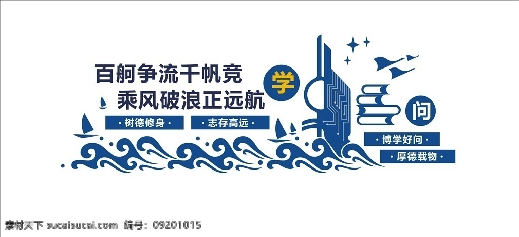 校园 学问 文化 墙 文化墙 树德修身 志存高远 博学好问 厚德载物 乘风远扬