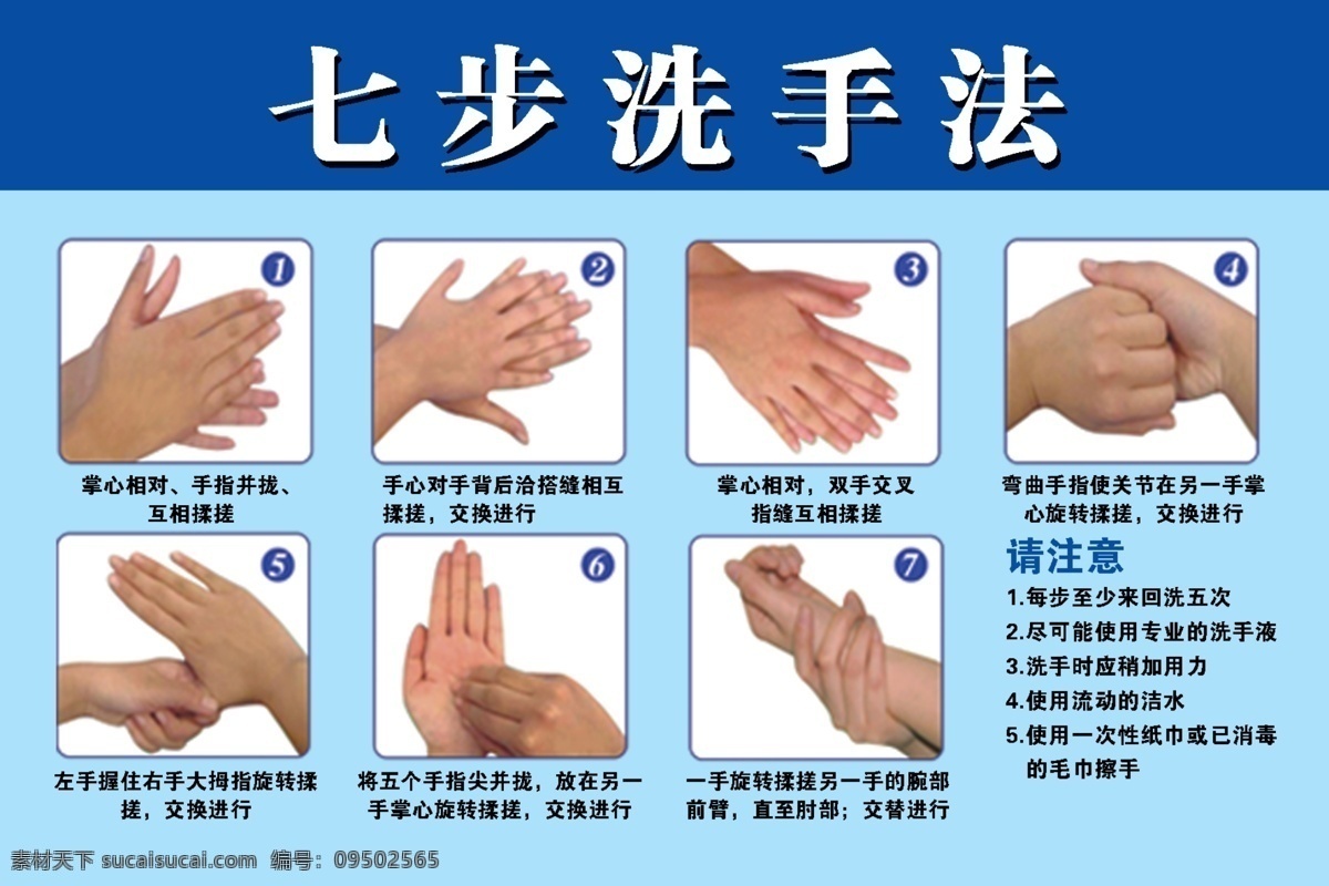 七步洗手法 七步 洗手 法 蓝色 步骤 分层